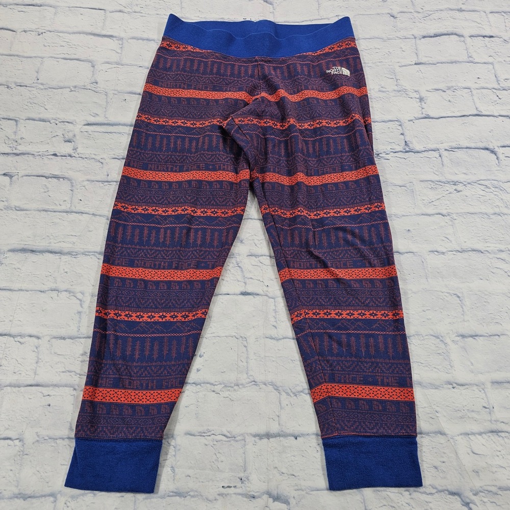 The North Face Nordic Waffle Womens XL Blue Orange Fair Isle Base Layer Pants